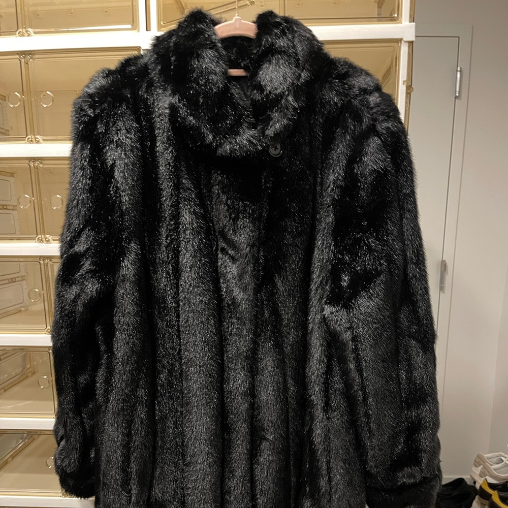 Dennis Basso Black Faux Fur Coat